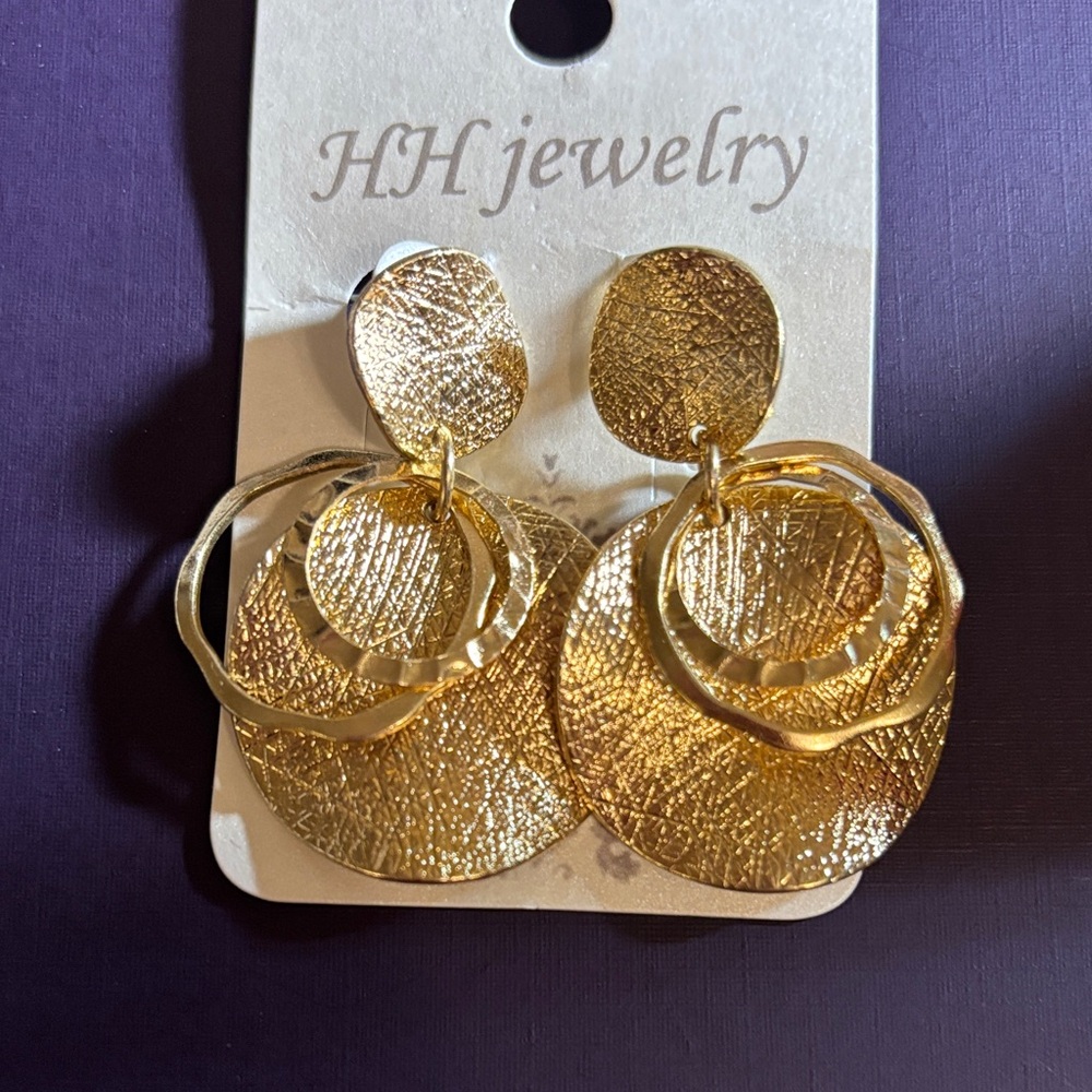 HH Jewelry Textured Gold Tone Multi-Layer Circle Drop Earrings - NWT